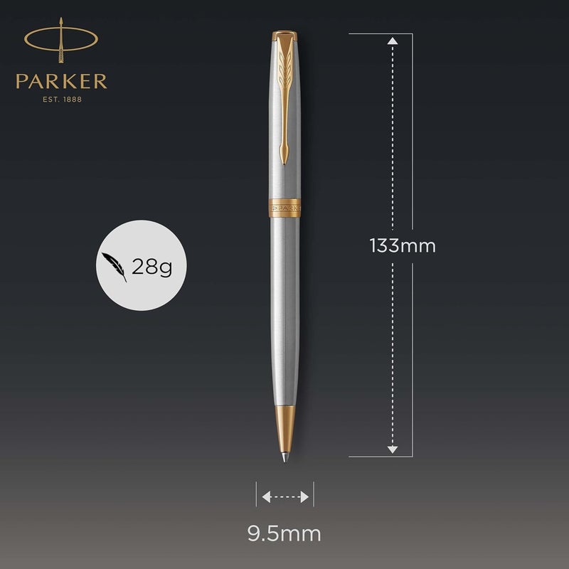 PARKER Sonnet Ballpoint Pen - Stainless Steel with Gold Trim, Medium Point Ink - Image 2